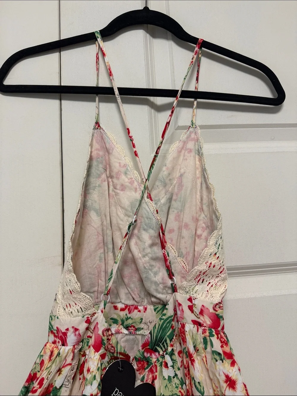 PAPER HEART Floral Lace-Trim Romper in Cream, Red & Green SZ 8